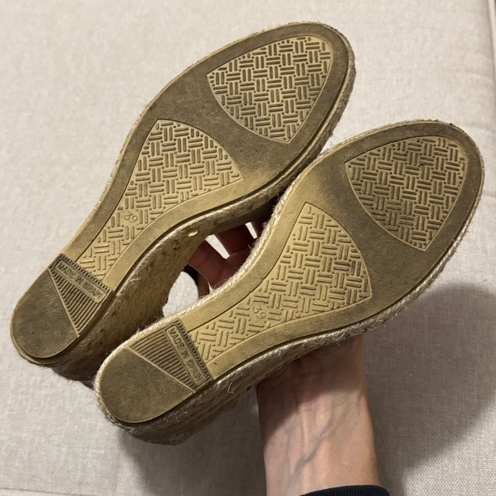 Verbenas Malena Leather Espadrille Wedge Sandal-Taupe-Sz 39-Ankle Strap-GUC - Picture 8 of 16